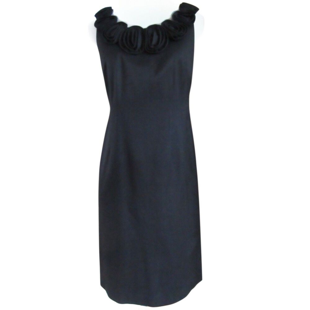 Lafayette 148 New York Dress Size 10 Black Sleeveless LBD 3-D Floral Applique